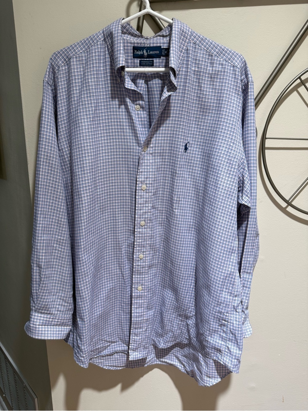 Ralph Lauren Men’s Blue & Light Pink Check Button-Down Shirt Size 16 32/33